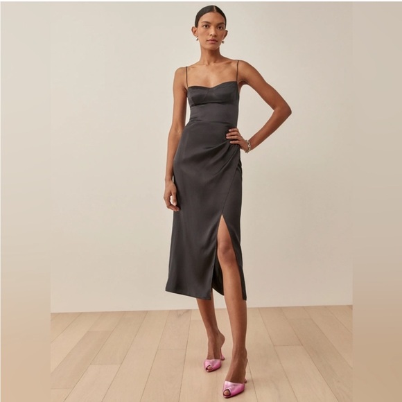 Reformation Marguerite Silk Dress in Black Size 2 - Picture 4 of 15